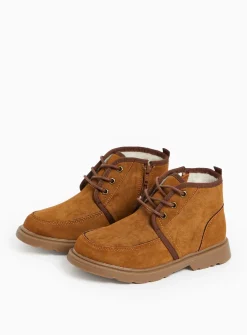Tan Faux Suede Seam Detail Lace Up Boots 8 Infant