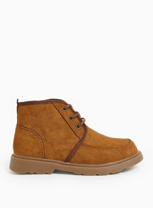 Tan Faux Suede Seam Detail Lace Up Boots 8 Infant