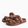 Tan Leather Twin Buckle Sandals 3