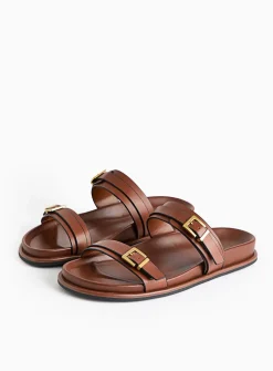 Tan Leather Twin Buckle Sandals 3