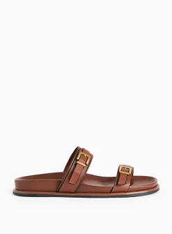 Tan Leather Twin Buckle Sandals 3