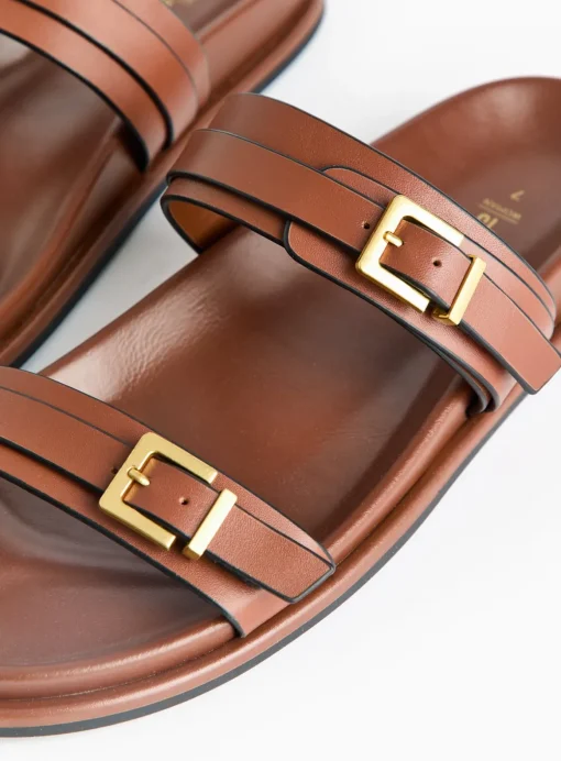 Tan Leather Twin Buckle Sandals 3