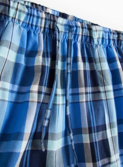 Teal Blue Check Short Sleeve Pyjamas White