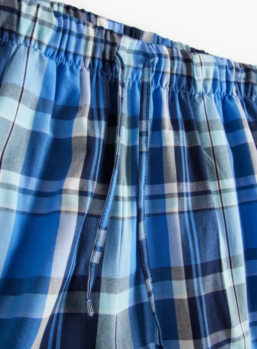 Teal Blue Check Short Sleeve Pyjamas White