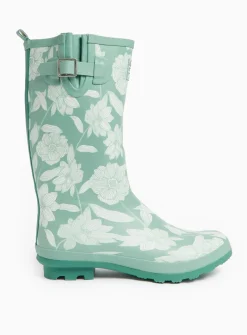 Teal Floral Print Long Length Wellies 4