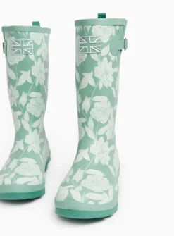 Teal Floral Print Long Length Wellies 4