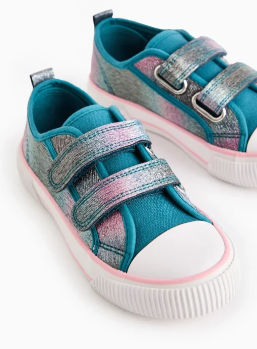 Teal Ombre Sparkle Twin Strap Trainers 10 Infant