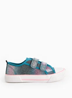 Teal Ombre Sparkle Twin Strap Trainers 10 Infant