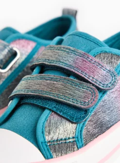Teal Ombre Sparkle Twin Strap Trainers 10 Infant