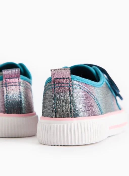 Teal Ombre Sparkle Twin Strap Trainers 10 Infant