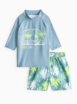 Teal Palm Tree Rash Vest & Swim Shorts Set 1.5-2 years