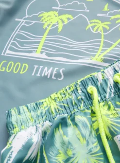 Teal Palm Tree Rash Vest & Swim Shorts Set 1.5-2 years