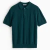 Teal Ribbed Stripe Polo Shirt XXL