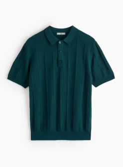 Teal Ribbed Stripe Polo Shirt XXL