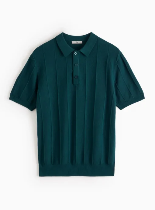 Teal Ribbed Stripe Polo Shirt XXL