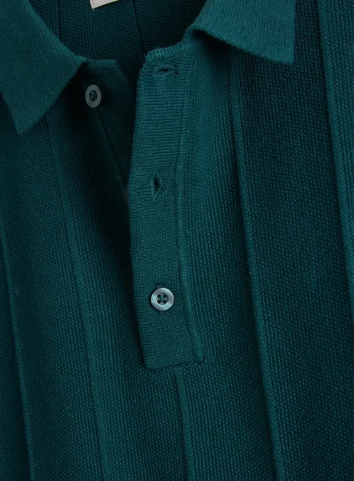 Teal Ribbed Stripe Polo Shirt XXL