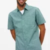 Teal Short Sleeve Chambray Shirt XL