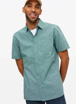 Teal Short Sleeve Chambray Shirt XL