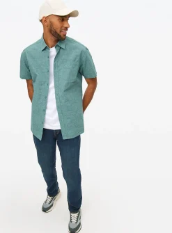 Teal Short Sleeve Chambray Shirt XL