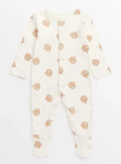 Teddy Bear Print Sleepsuit, Muslin & Bag Gift Set 9-12 months