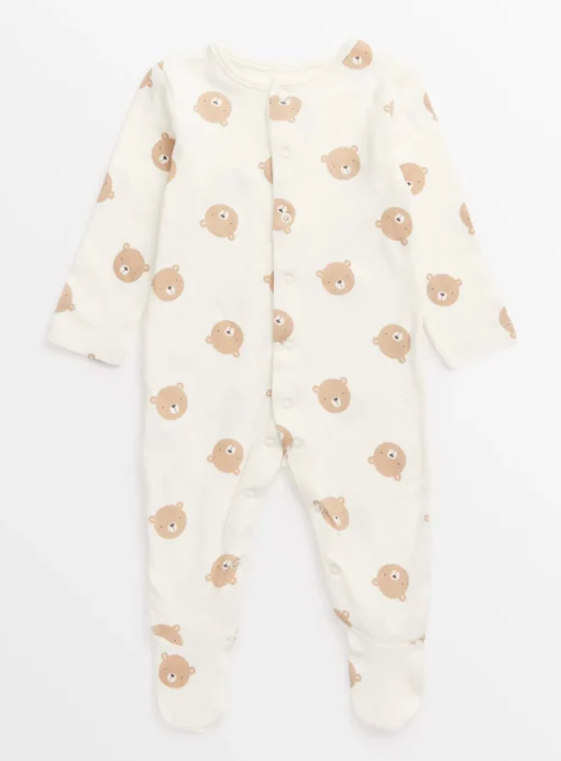 Teddy Bear Print Sleepsuit, Muslin & Bag Gift Set 9-12 months