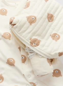 Teddy Bear Print Sleepsuit, Muslin & Bag Gift Set 9-12 months