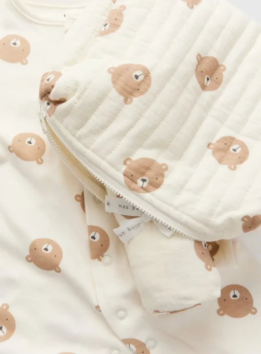 Teddy Bear Print Sleepsuit, Muslin & Bag Gift Set 9-12 months