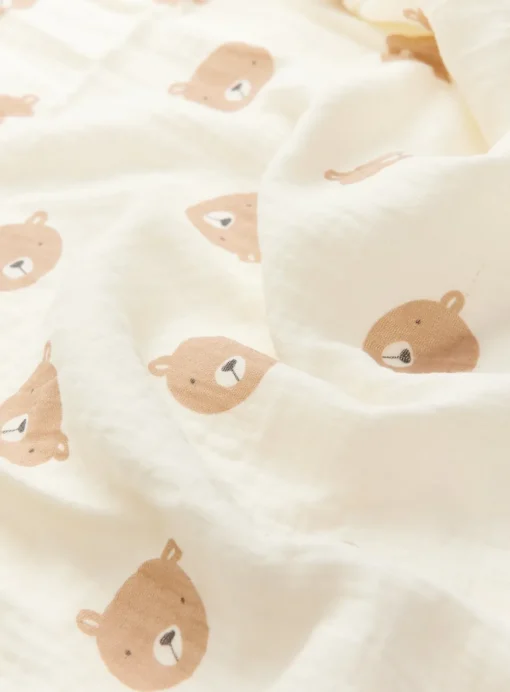 Teddy Bear Print Sleepsuit, Muslin & Bag Gift Set 9-12 months