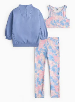 Tie Dye Crop Top, Leggings & Sweatshirt Active Set 5 years