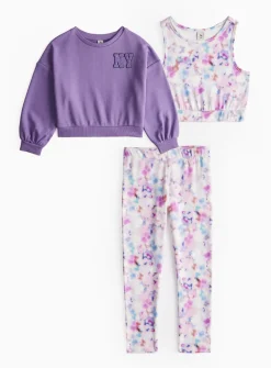 Tie Dye Cropped Top, Leggings & Sweatshirt Activewear 3-Piece Set 7 years