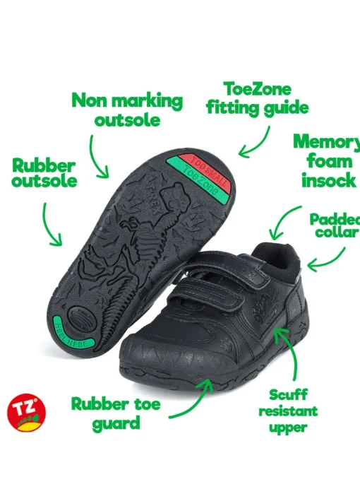 ToeZone® Black Dinosaur Shoes 10 Infant