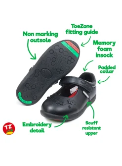 ToeZone® Black Floral Glitter Shoes 8 Infant