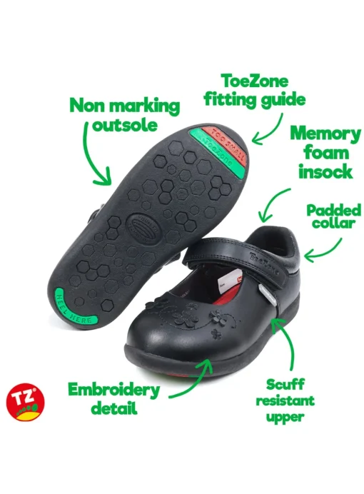 ToeZone® Black Floral Glitter Shoes 8 Infant