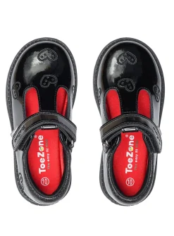 ToeZone Black Patent T Bar Heart Shoes 10 Infant