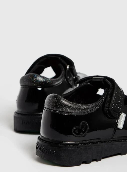 ToeZone Black Patent T Bar Heart Shoes 10 Infant