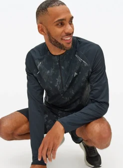 Tu Active Charcoal Camo Print Half Zip Long Sleeve Top XXL