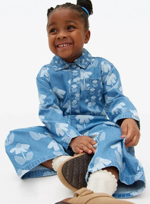 Tu X Scion Blue Floral Print Denim Jumpsuit 4-5 years
