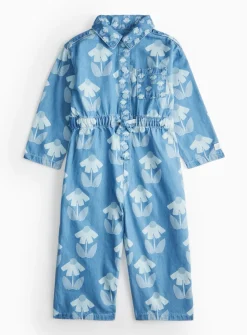 Tu X Scion Blue Floral Print Denim Jumpsuit 4-5 years