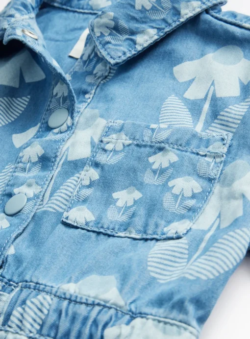 Tu X Scion Blue Floral Print Denim Jumpsuit 4-5 years