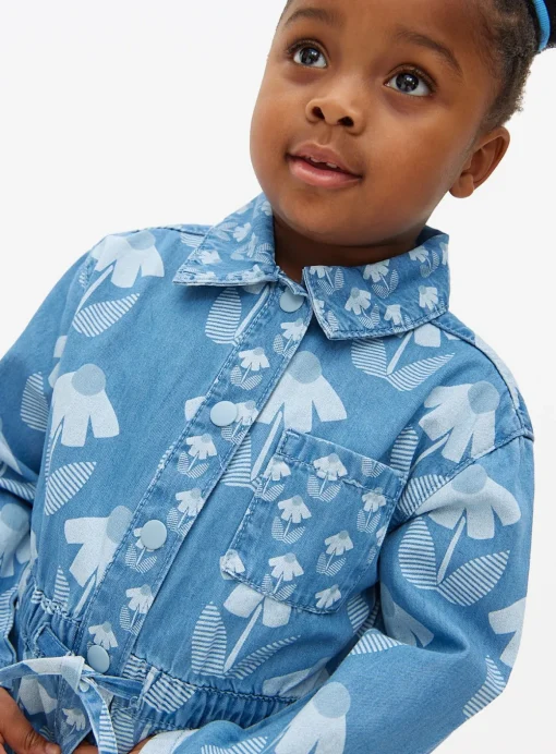 Tu X Scion Blue Floral Print Denim Jumpsuit 4-5 years