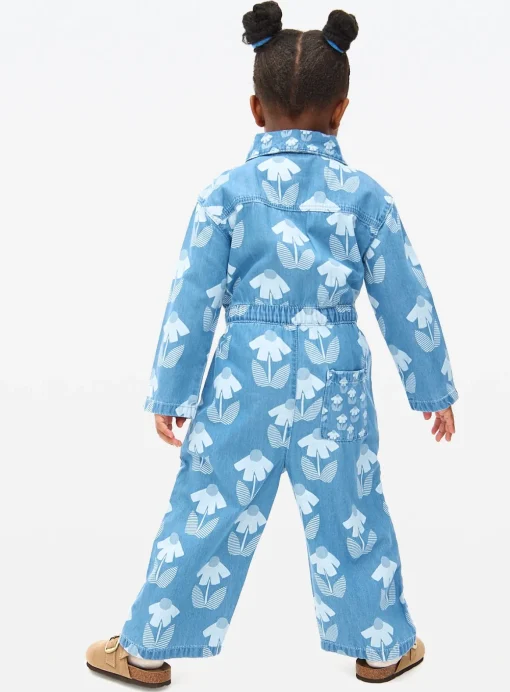 Tu X Scion Blue Floral Print Denim Jumpsuit 4-5 years