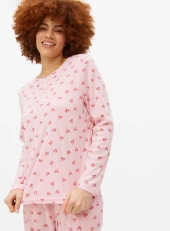 Turbo Pink Strawberry Print Pointelle Long Sleeve Top XXL