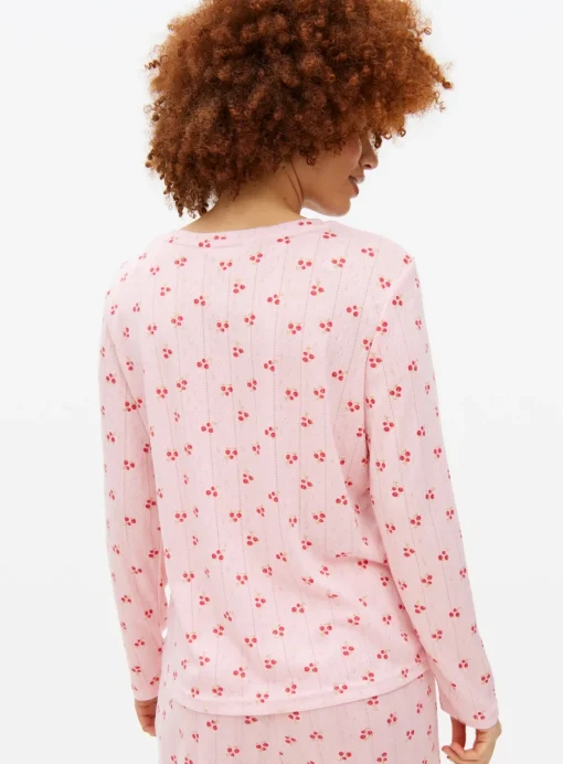 Turbo Pink Strawberry Print Pointelle Long Sleeve Top XXL