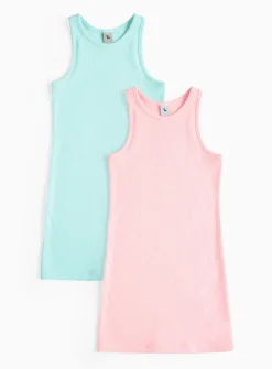 Turquoise & Pink Ribbed Dress 2 Pack 5 years