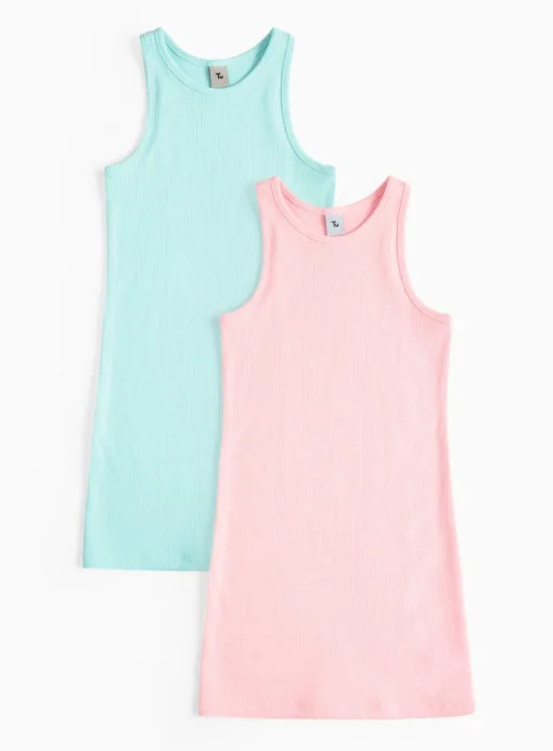 Turquoise & Pink Ribbed Dress 2 Pack 5 years