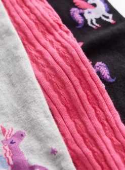 Unicorn Print & Textured Tights 3 Pack 5-6 years