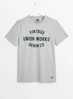 UNION WORKS Grey Marl Graphic Print T-Shirt XXL