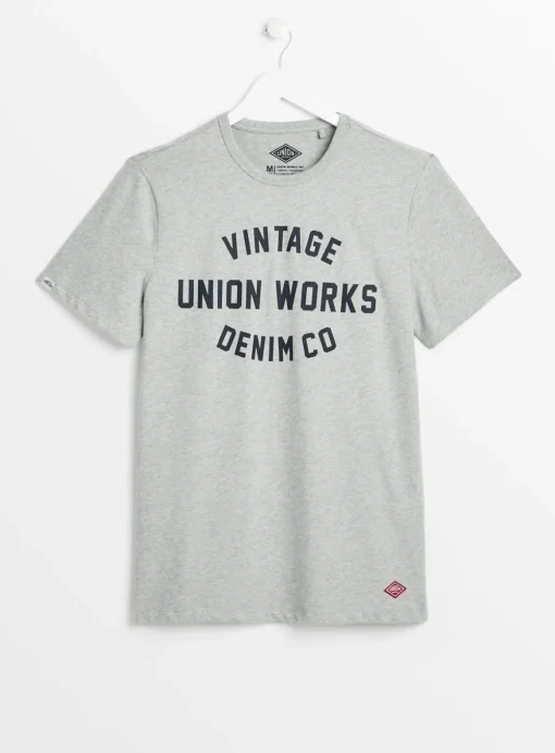 UNION WORKS Grey Marl Graphic Print T-Shirt XXL