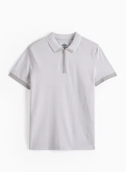UNION WORKS Grey Tipped Zip Neck Polo Shirt XXL