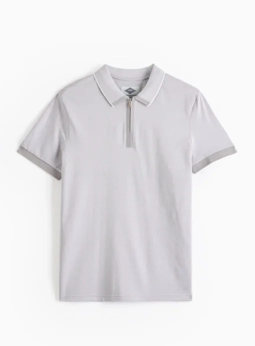 UNION WORKS Grey Tipped Zip Neck Polo Shirt XXL